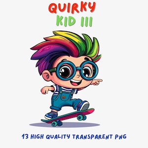 Quirky Kid Clipart, Printable Watercolor Clipart, High-Quality PNGs, Whimsical Illustration, Commercial Use, Cute Kids PNG, Transparent PNG