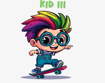 Quirky Kid Clipart, Printable Watercolor Clipart, High-Quality PNGs, Whimsical Illustration, Commercial Use, Cute Kids PNG, Transparent PNG