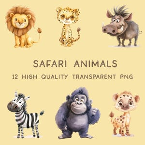 Safari Animals Clipart, Akwarela Safari Friends Clipart, Safari Nursery, Wykorzystanie komercyjne, Sublimacja, Zwierzęta dżungli, Zwierzęta akwarelowe