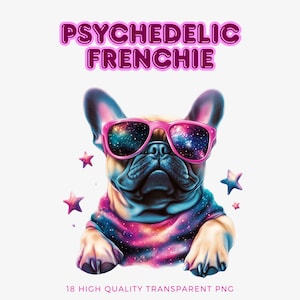Psychedelisches Französische Bulldogge PNG Bündel, Buntes Frenchie Clipart, Frenchie-Liebhaber, Französische Bulldogge Sublimationsdesign, Transparentes PNG