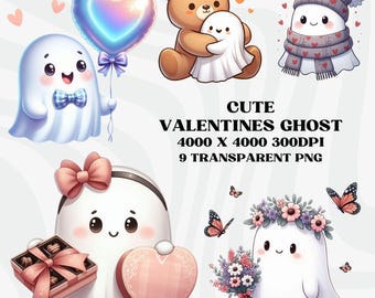 Niedliches Valentines Ghost PNG-Bundle, entzückende Valentines Ghost Clipart, Valentines Boojee Ghost PNG, Valentines T-Shirt Sublimation Design