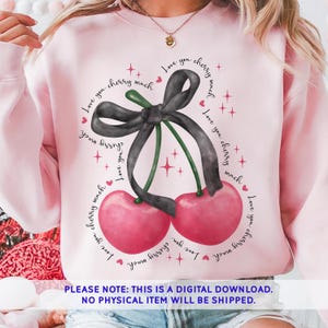Love You Cherry Much Valentine&#39;s Day Png, Black Bow Valentine Coquette Heart Png, Valentines Sublimation Design