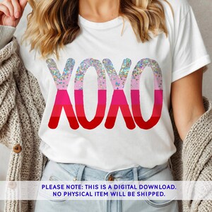 XOXO Valentines Day Sparkly PNG, diseño de camiseta XOXO Faux Glitter Valentines Day, XOXO PNG, imágenes prediseñadas de San Valentín, diseño de sublimación de San Valentín