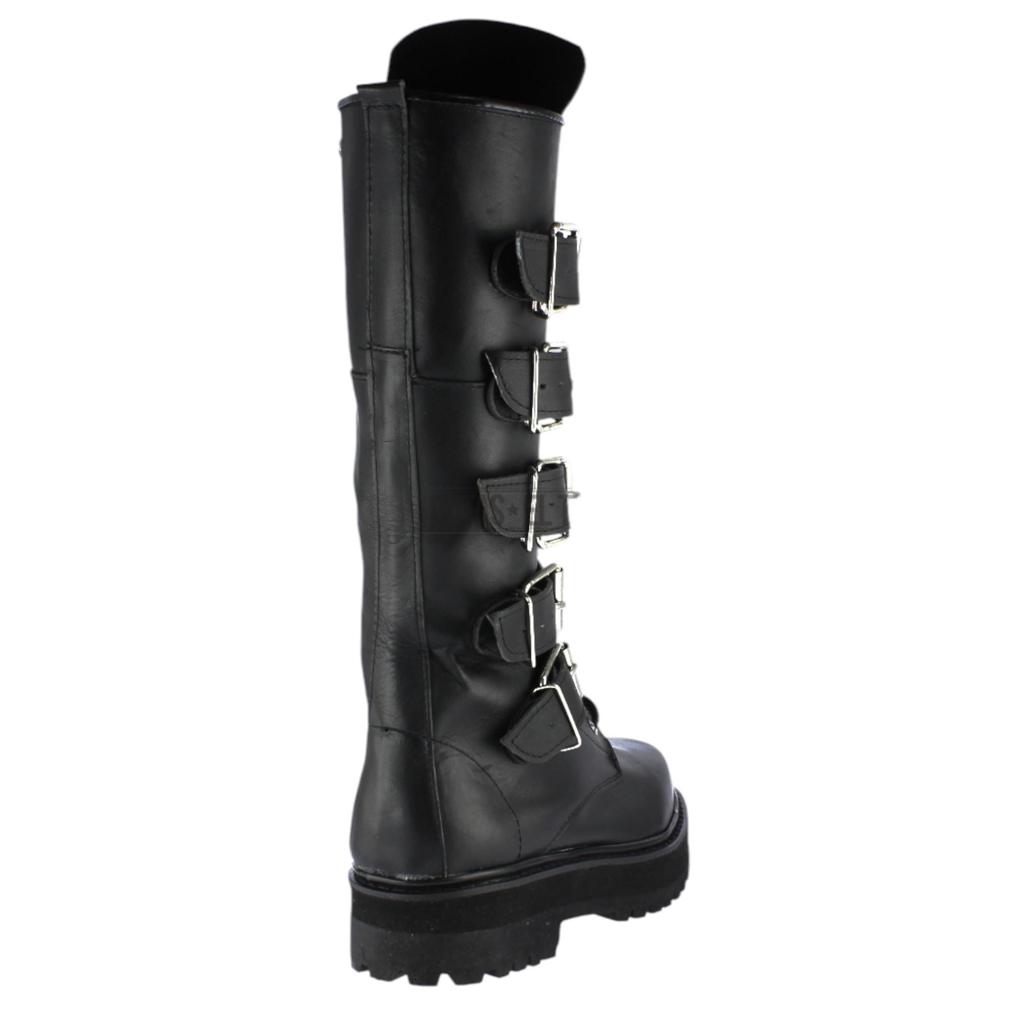 Men's Gothic Punk Leather Knee-high Boots, Five Buckles, Metal