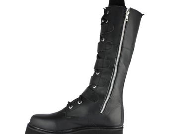 Men's Gothic Punk Leather Knee-high Boots, Five Buckles, Metal