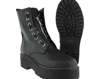 Botas Góticas Punk Veganas para Mujer – Plataforma 3.5 cm, Tacón 5 cm, Cierre en Lengua, Botas El Tío Hechas en México