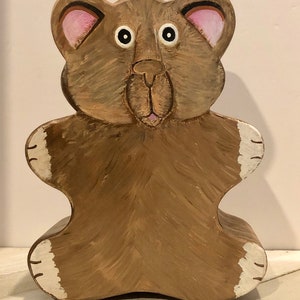 Hand Painted Wooden Teddy Bear Bank