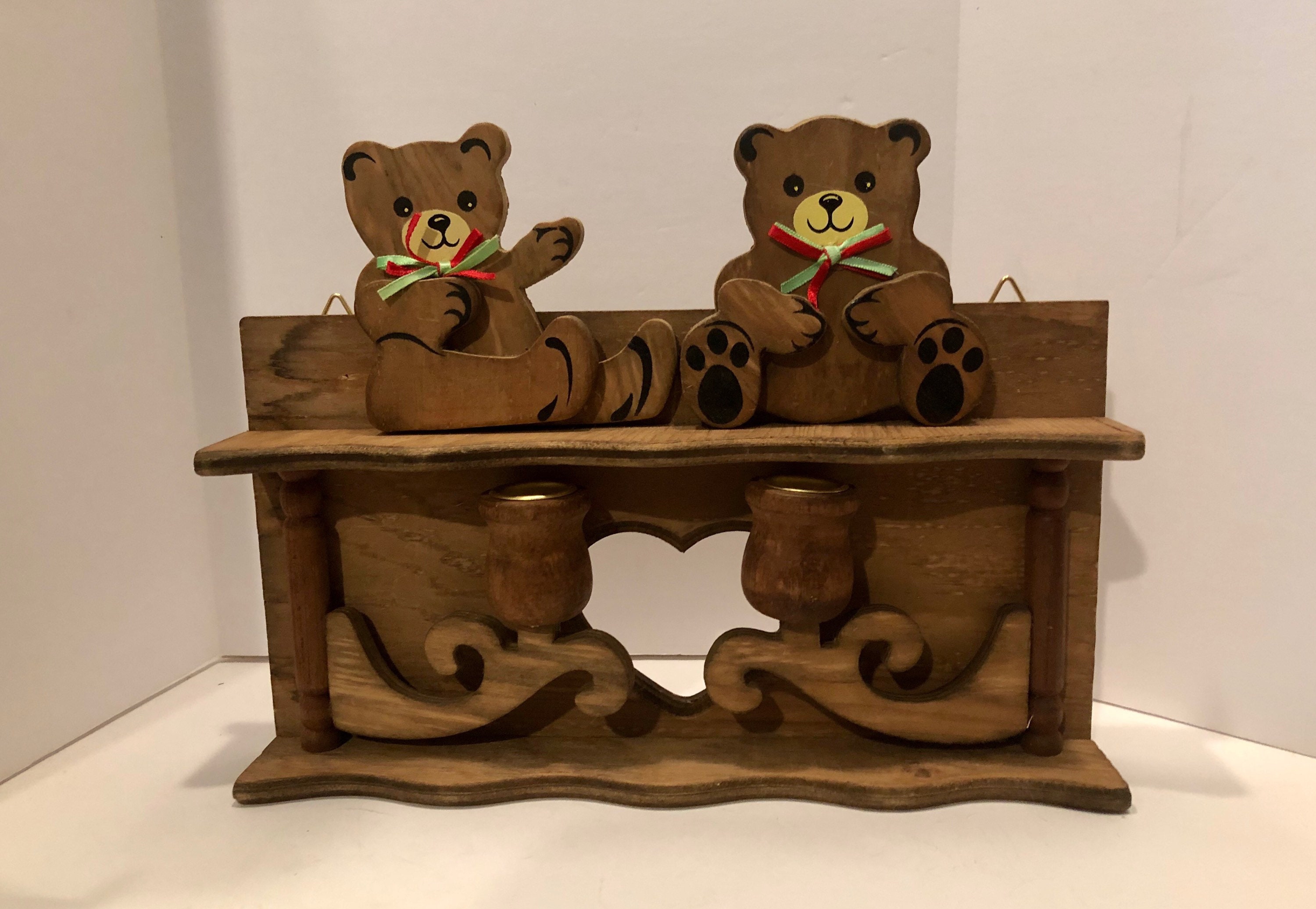 Wooden Bear Wall Decor W/ 2 Candle Holders Etsy