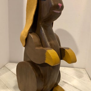 Hand Painted Wood Rabbit with Leather Ears and Movable Upper Arms