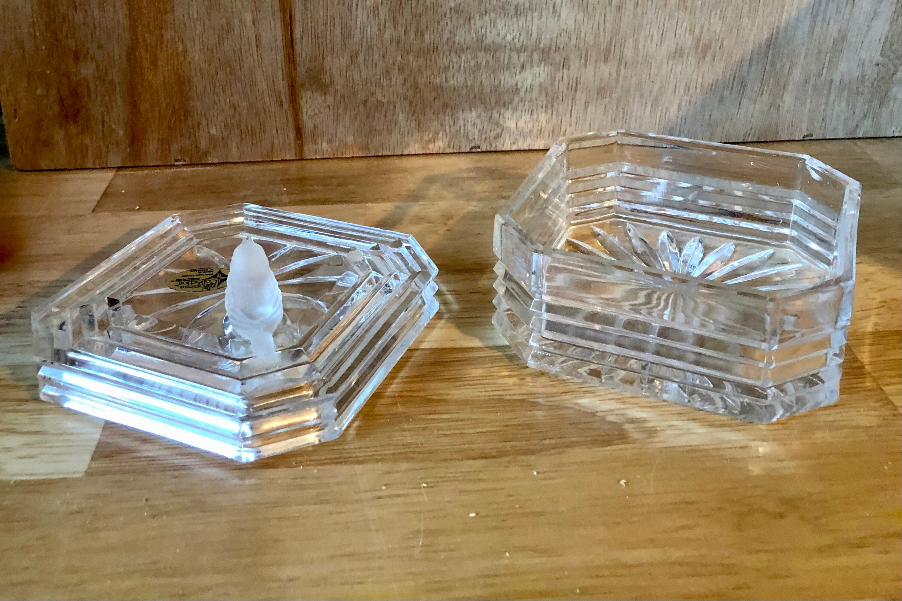 Lead Crystal Trinket Box W/bird on Top Etsy