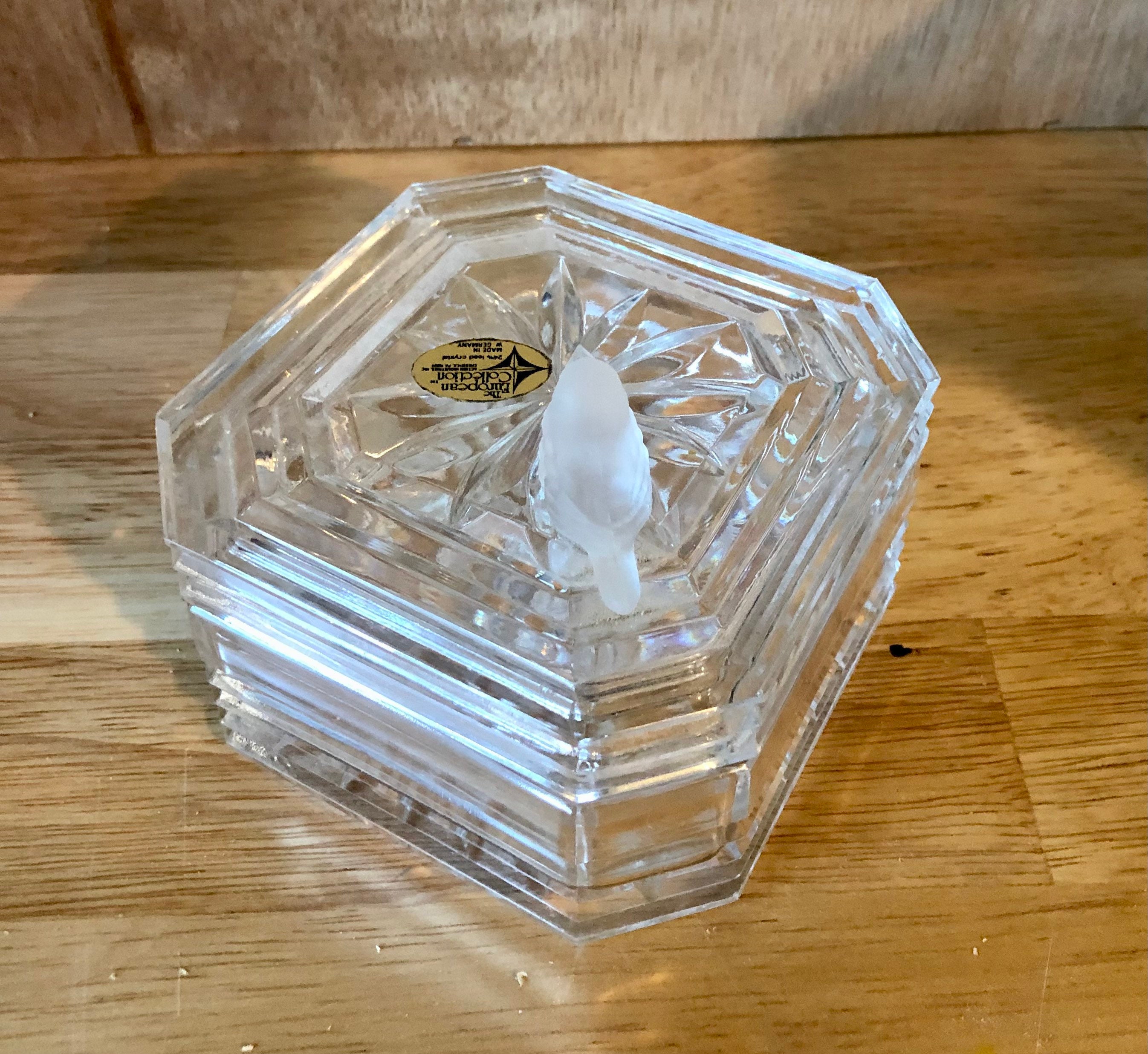 Lead Crystal Trinket Box W/bird on Top Etsy