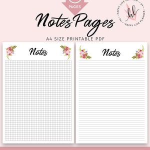 Notes pages printable notes page kit Notes Template Note Planner Planner Refill Dot Grid Inserts Graph page Dotted Filler Paper Journal Page