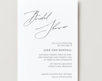Invitación minimalista para despedida de soltera – Invitación con caligrafía en blanco y negro – Despedida de soltera moderna – Invitación personalizada para despedida de soltera