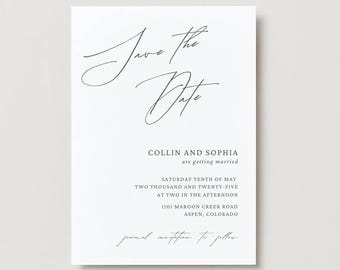 Reserva la fecha minimalista – Reserva la fecha con caligrafía en blanco y negro – Reserva la fecha moderna – Reserva la fecha personalizada – Invitación de boda