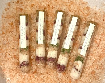 Recuerdos de boda para invitados al por mayor - Sales de baño en probeta - Baño de menta y rosa del Himalaya - Recuerdos personalizados para despedida de soltera - Regalo personalizado