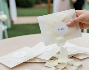 Bolsas de pétalos para boda, pegatinas con fecha, confeti de flores, confeti de boda, bolsas de pétalos, flores, personalizadas, sobres de vitela