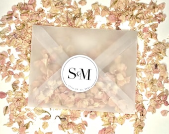 Pegatinas para bolsas de pétalos de boda - Confeti de flores - Confeti de boda - Bolsas de pétalos - Lanzamiento de flores - Personalizadas - Sobres de vitela