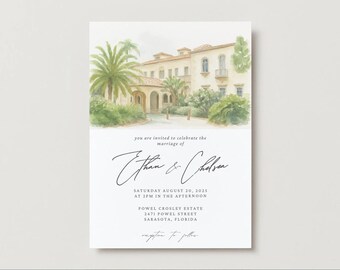 Invitación personalizada para el lugar de la boda: caligrafía con acuarela AI, 12,7 x 18,8 cm