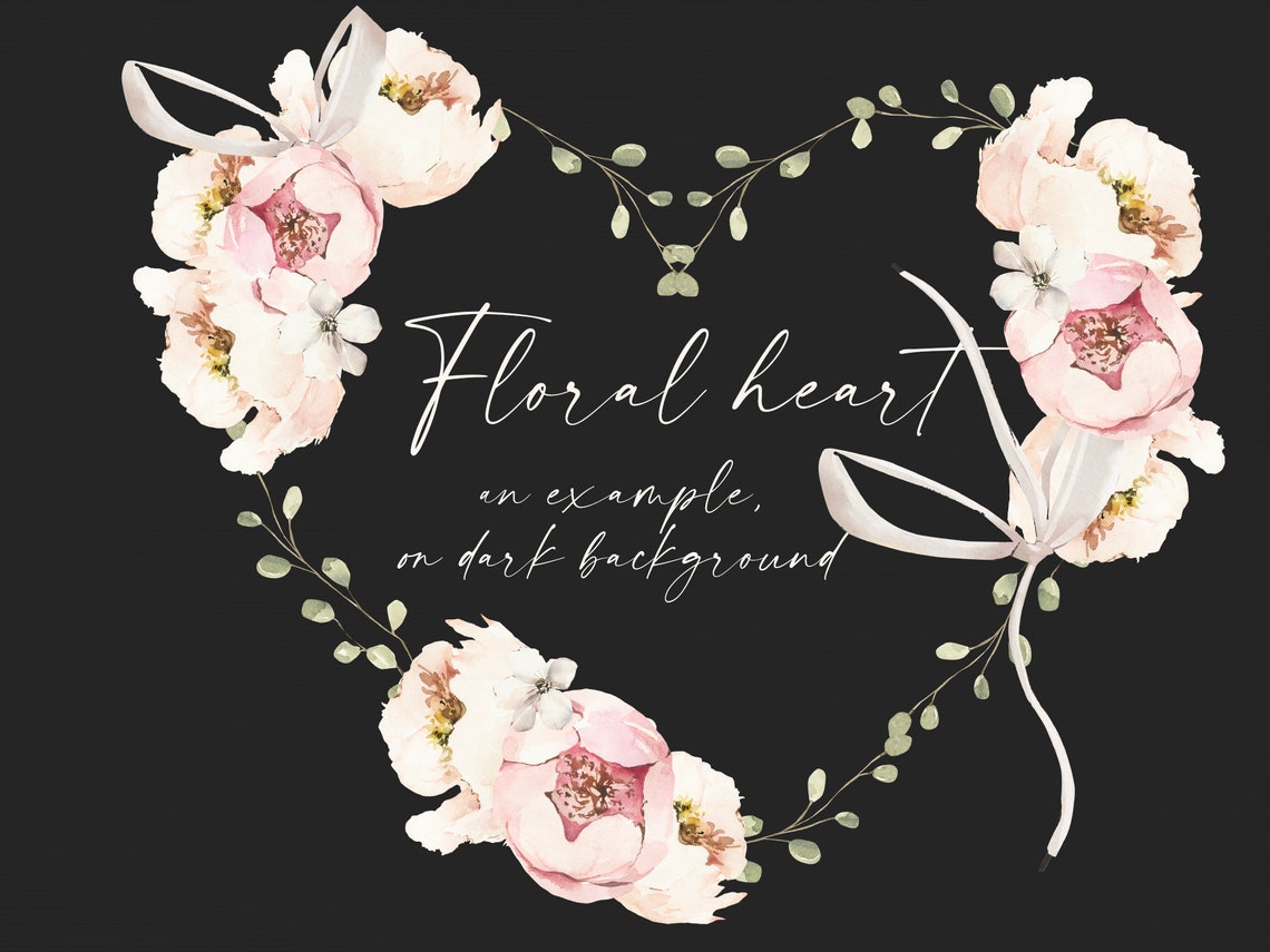 Watercolor Floral Heart Wreath Clipart. Valentine Flowers Composition ...