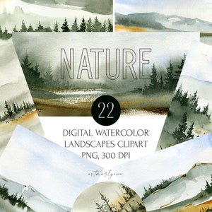 Collection nature aquarelle, images de paysages, paysages naturels minimalistes, illustration de la forêt, images de montagnes png thumbnail