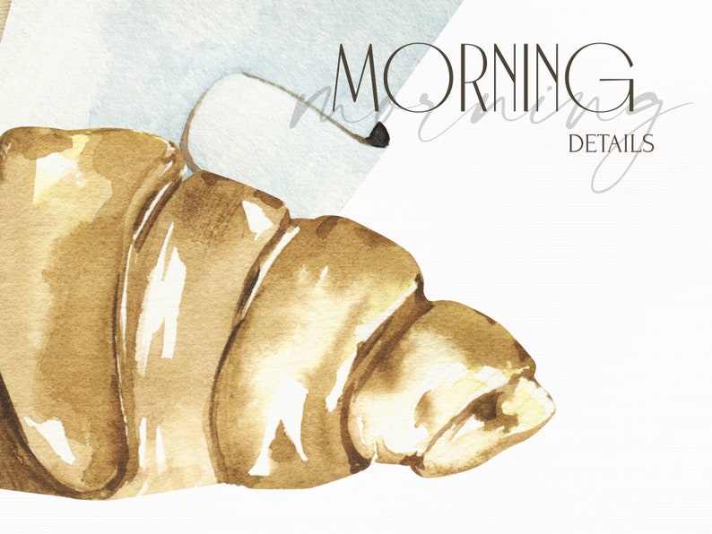 May include: A watercolor painting of a croissant, a classic French pastry, with a light brown color and a flaky texture. The croissant is isolated on a white background.