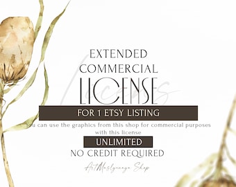 The Commercial License of any Clipart (ONE LISTING) for business - Digital Download Watercolor Clipart - Design for you - UNLIMITED copies.