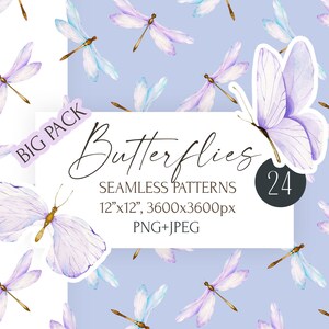 Watercolor Butterflies Seamless Patterns, Digital Paper Png, Jpg ...
