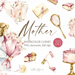 Aquarel moeder clipart, digitale afbeeldingen naar Moederdag cadeaus ontwerp voor directe download, lente illustraties, boeketten, vrouw, huis png