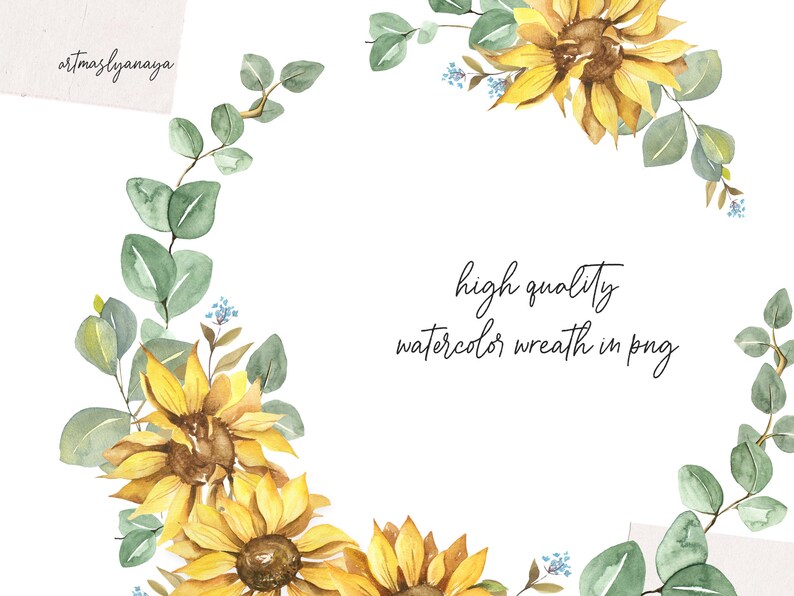 Download Watercolor Wreath Sunflowers and Eucalyptus. Hand painted ...
