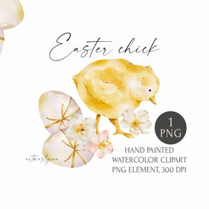Aquarell Ostern Küken Clipart, Blumen Ei Komposition, Frohe Ostern vorgefertigte Arrangement, niedliche Bauernhof Tier, Handgemalte Frühling Png-Datei