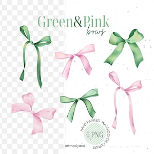Aquarel preppy groene en roze strikken, preppy coquette sublimate, partij decoratieve afbeeldingen png, esthetische digitale strik, trendy clipart