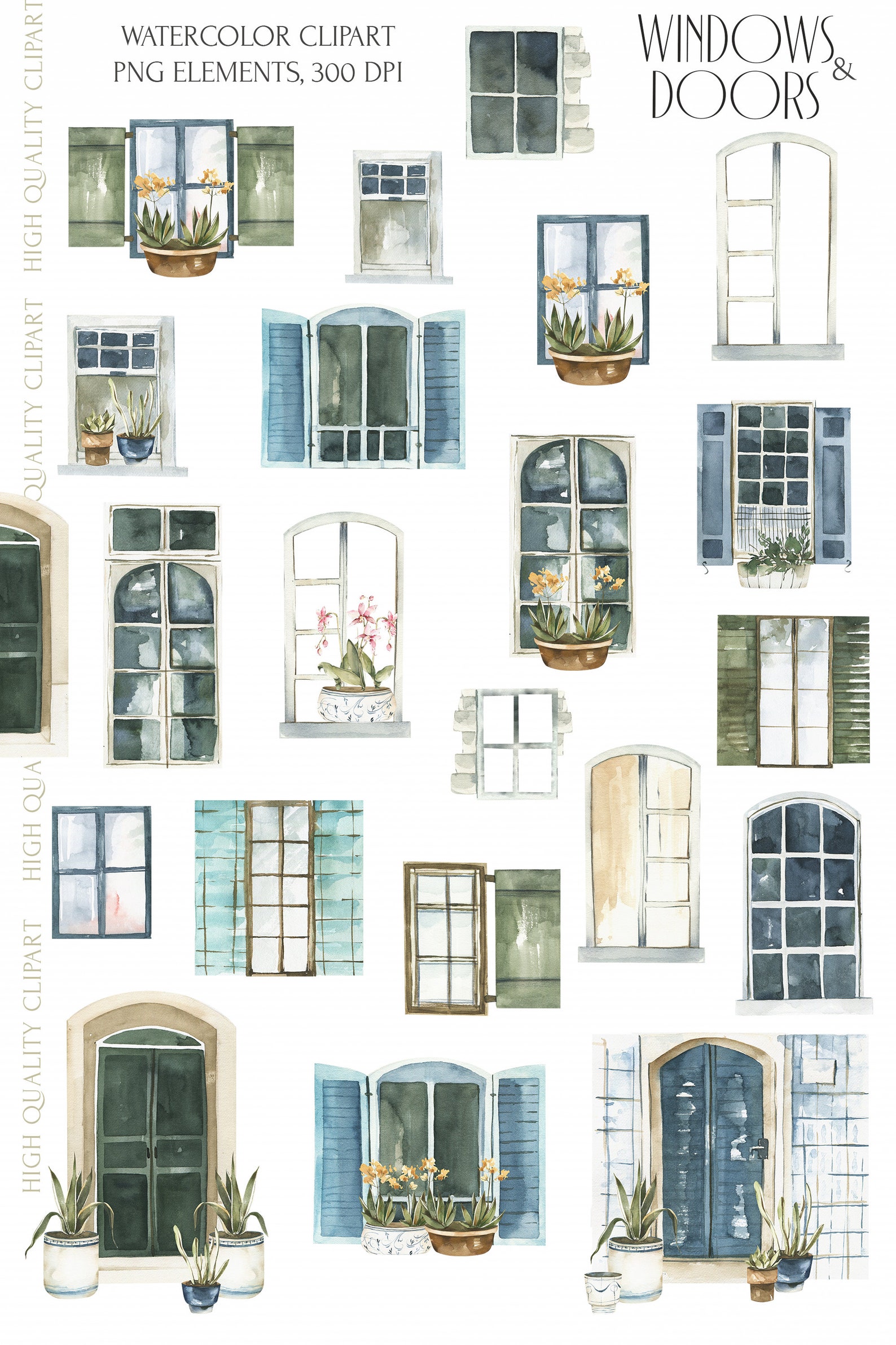 Watercolor Windows and Doors Clipart for Instant Download. Etsy