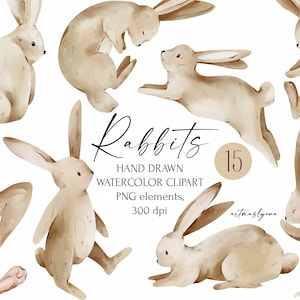 Aquarell Kaninchen Clipart süsse Ostertiere, lustige handgemalte Illustrationen, png digitale Bilder, Hase Bunny Clipart, Aquarell-Stil