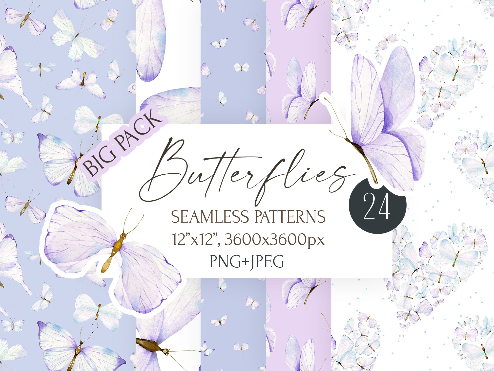 Watercolor Butterflies Seamless Patterns, Digital Paper Png, Jpg ...
