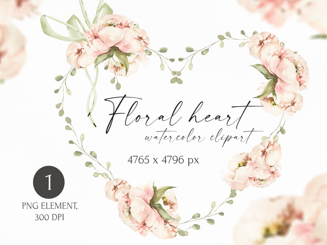 Watercolor Floral Heart Wreath Clipart. Valentine's Flowers Composition ...