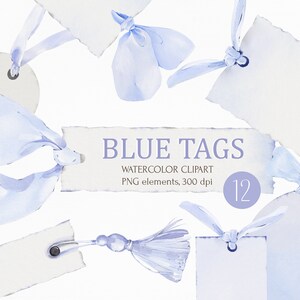 Aquarel blozen zachte blauwe tags, schattige tags voor uw tekst, cadeaubonnen, digitale afbeeldingen. PNG digitale illustraties voor onmiddellijke download.