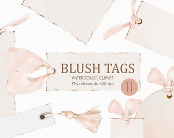 Watercolor blush tender tags, cute tags for your text, gift cards, digital images. PNG digital illustrations for instant download.