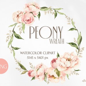 Coroa de peônias em aquarela. Arranjo PNG floral de primavera. Peônia, vegetação, folhas, folhagens, botões, flores em flor. Espaço para seu texto.