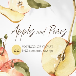 Aquarel appels en peren clipart. Herfst, Thanksgiving-clipart. Botanische keukenelementen, png. Voedselillustratie om direct te downloaden