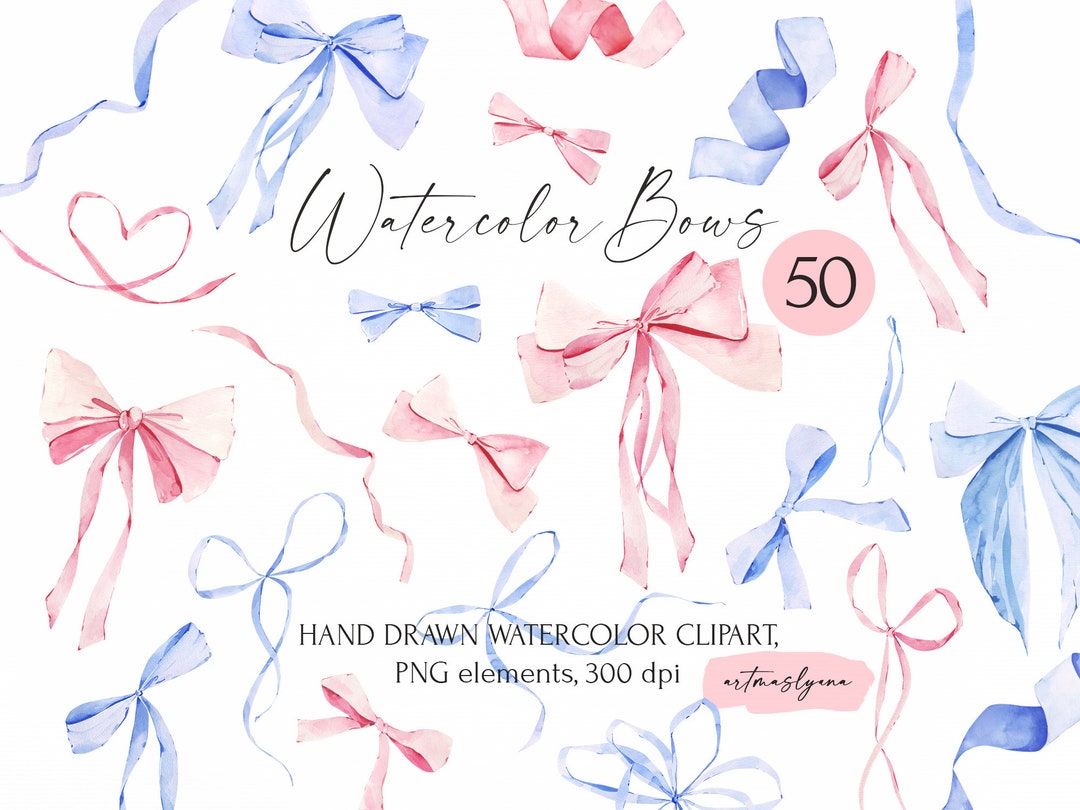 Watercolor Pink and Blue Bows, Preppy Festive Elements, Baby Shower ...