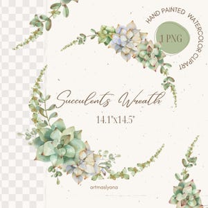 Couronne de plantes succulentes à l'aquarelle. Composition de cliparts tendres avec un espace pour votre texte. Arrangement botanique, sublimation printanière png