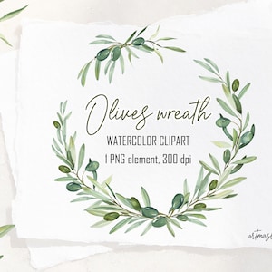 Clipart aquarelle de couronne d'oliviers. De la verdure PNG cliparts pour la conception. Cadre numérique. Rameaux d'olivier avec un espace réservé au texte (téléchargement instantané)