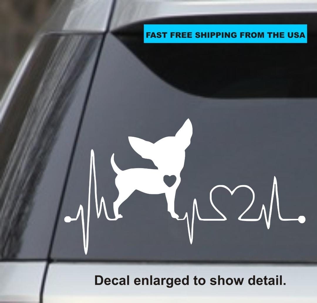 Chihuahua Heartbeat Vinyl Decal | Heart Love Long Hair Dog Puppy | Die