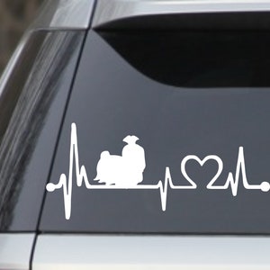 Shih Tzu Heartbeat Lifeline 7” White Dog laptop window car Decal Sticker