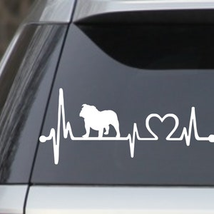 Bulldog Heartbeat Lifeline 7” White Dog laptop window car Decal Sticker