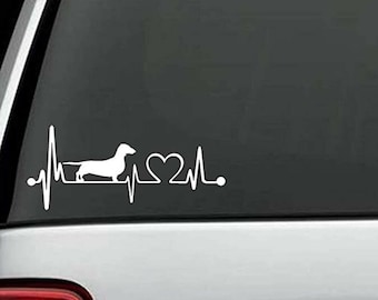 Dachshund Heartbeat Lifeline 7” White Dog laptop window car Decal Sticker