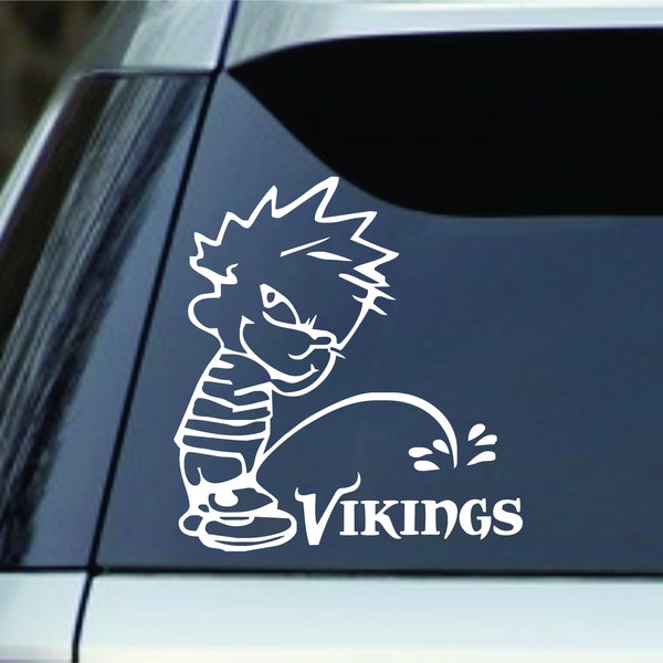 6" Calvin Peeing Pissing On The Vikings Window Sticker Decal –  Cars, Trucks, laptops, lockers etc