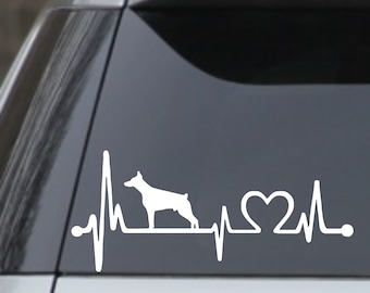 Doberman Heartbeat Lifeline 7” White Dog laptop window car Decal Sticker