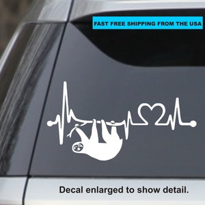 Sloth Heartbeat Vinyl DIE CUT decal for your car, truck, window, laptop, MacBook  SIZE: 7&quot;