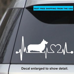 7” White Corgi Heartbeat Lifeline decal sticker window laptop